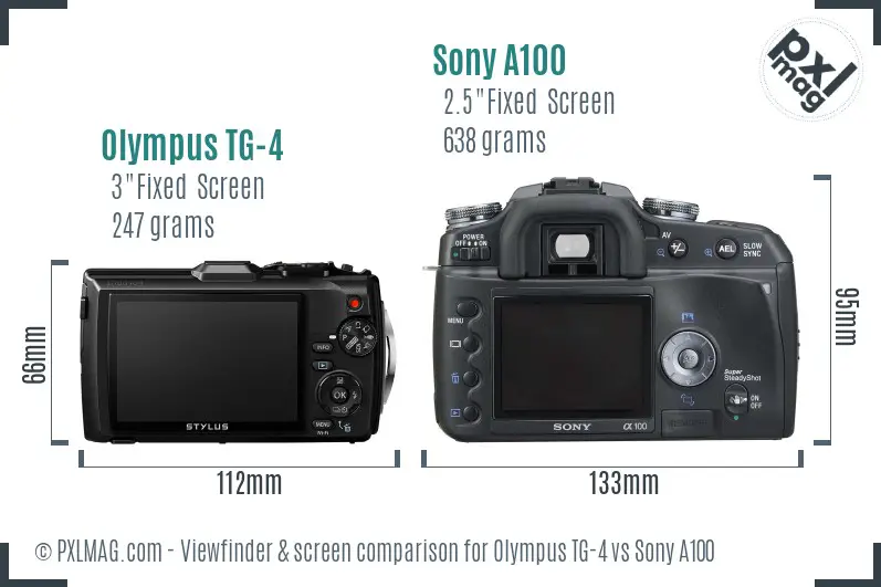 Olympus TG-4 vs Sony A100 Screen and Viewfinder comparison