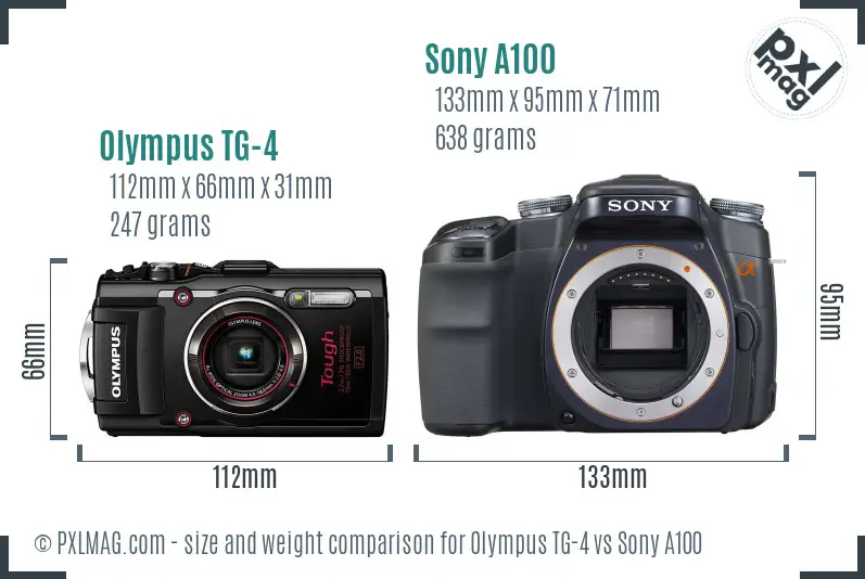 Olympus TG-4 vs Sony A100 size comparison
