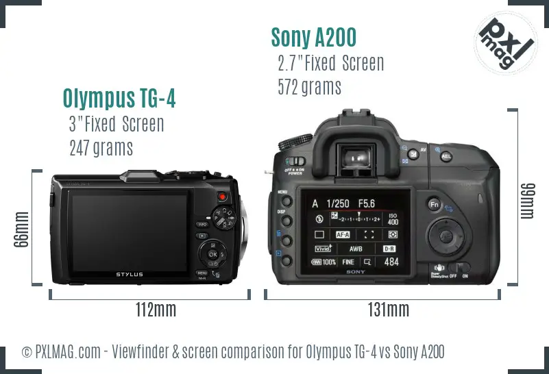 Olympus TG-4 vs Sony A200 Screen and Viewfinder comparison