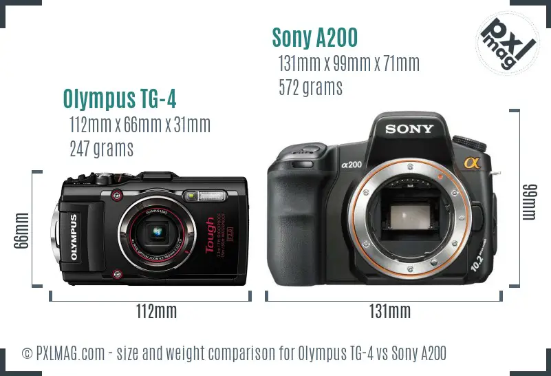 Olympus TG-4 vs Sony A200 size comparison