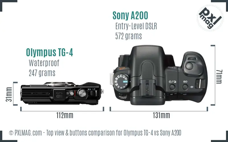 Olympus TG-4 vs Sony A200 top view buttons comparison