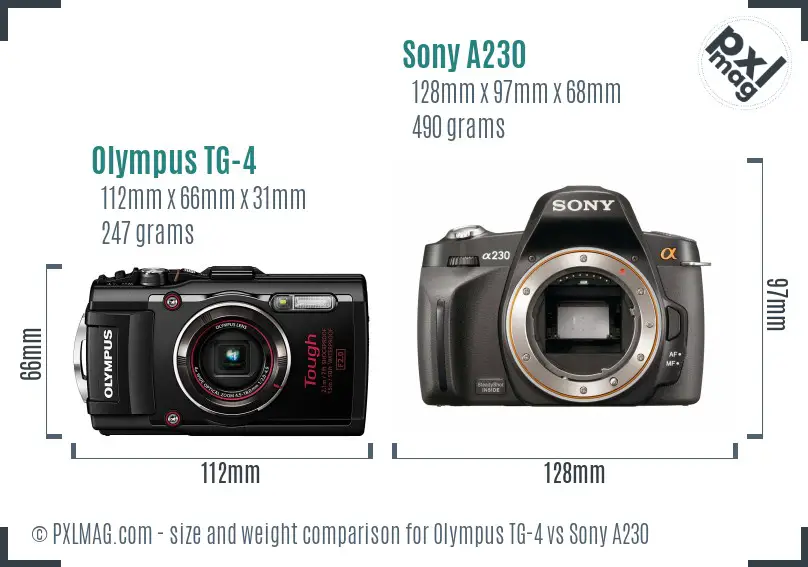 Olympus TG-4 vs Sony A230 size comparison