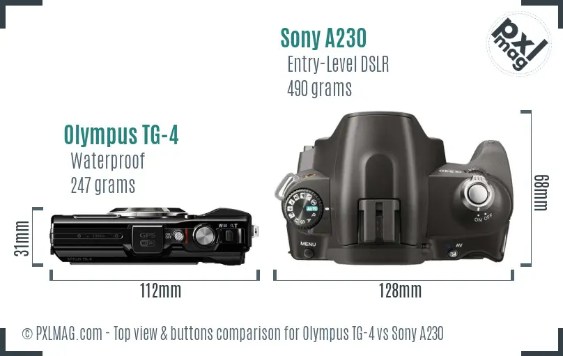 Olympus TG-4 vs Sony A230 top view buttons comparison