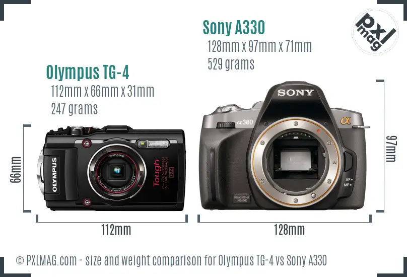 Olympus TG-4 vs Sony A330 size comparison