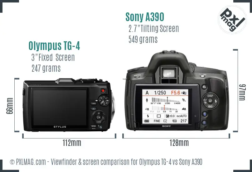 Olympus TG-4 vs Sony A390 Screen and Viewfinder comparison