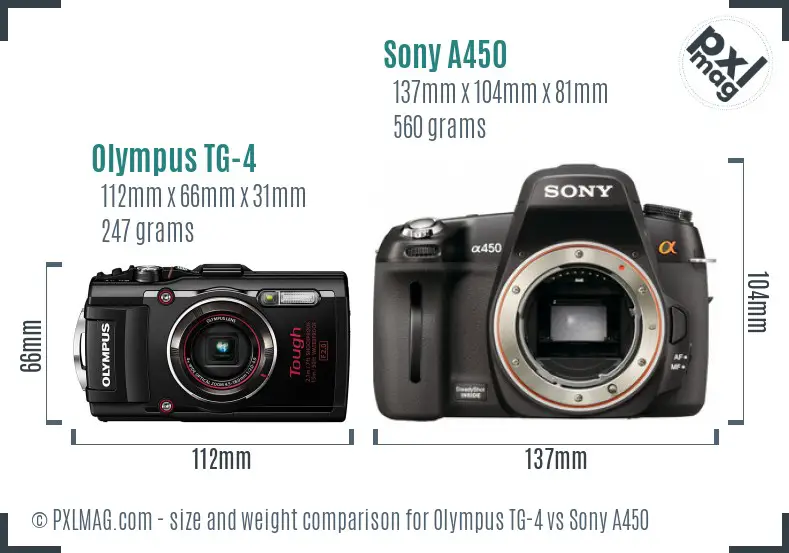 Olympus TG-4 vs Sony A450 size comparison