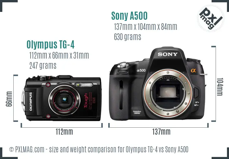 Olympus TG-4 vs Sony A500 size comparison