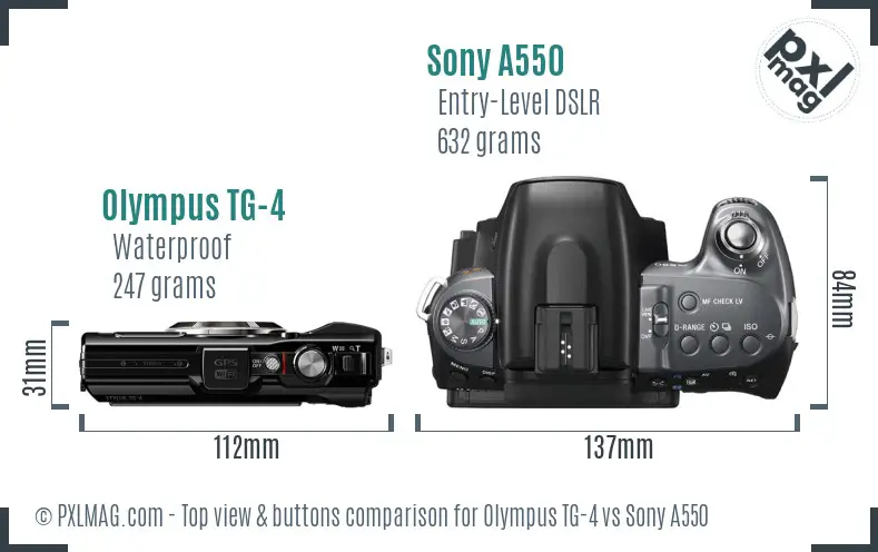 Olympus TG-4 vs Sony A550 top view buttons comparison