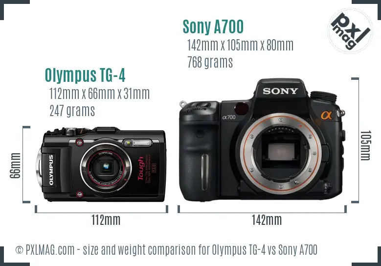 Olympus TG-4 vs Sony A700 size comparison
