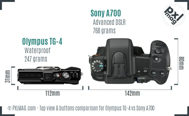 Olympus TG-4 vs Sony A700 top view buttons comparison