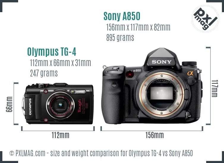 Olympus TG-4 vs Sony A850 size comparison