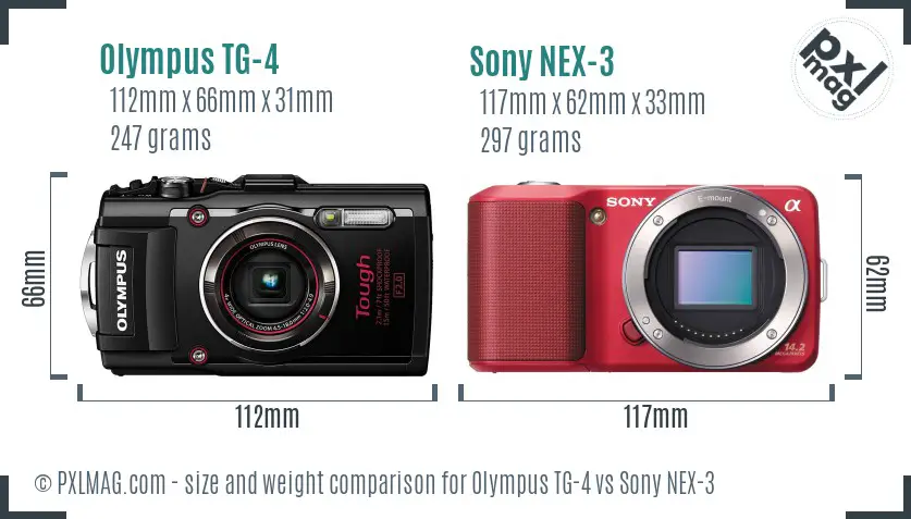 Olympus TG-4 vs Sony NEX-3 size comparison