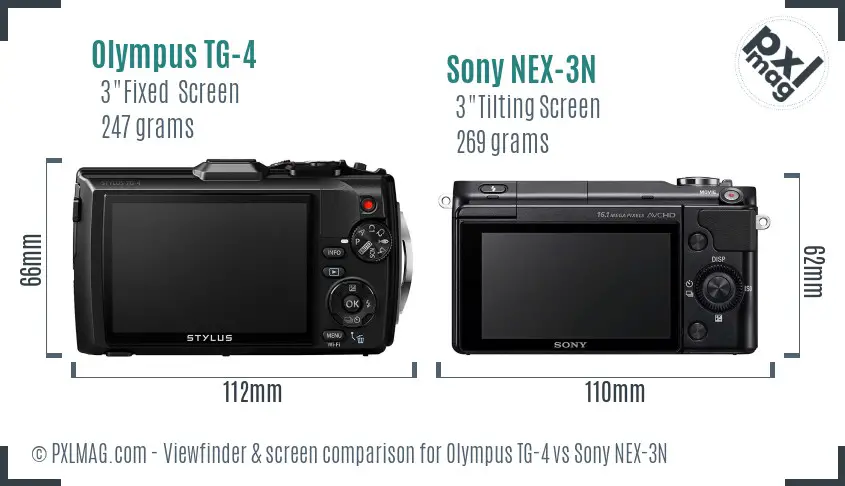 Olympus TG-4 vs Sony NEX-3N Screen and Viewfinder comparison