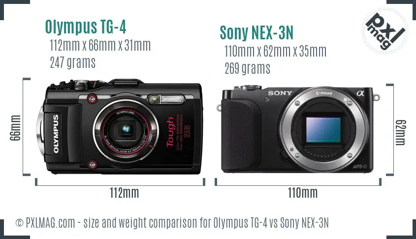 Olympus TG-4 vs Sony NEX-3N size comparison
