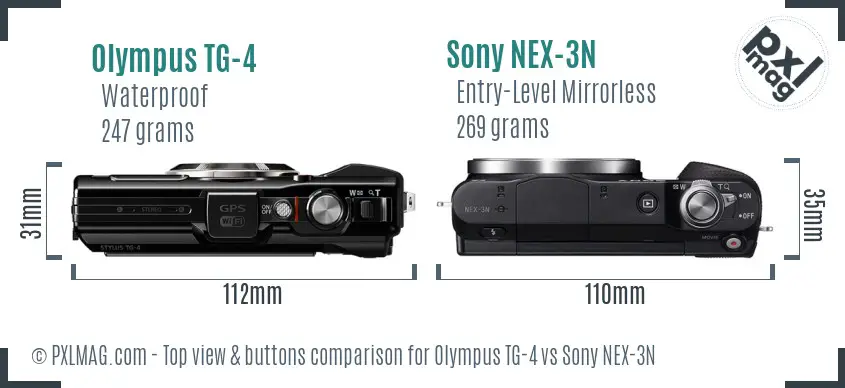 Olympus TG-4 vs Sony NEX-3N top view buttons comparison