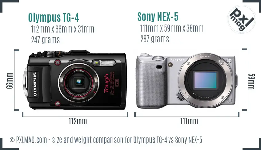 Olympus TG-4 vs Sony NEX-5 size comparison