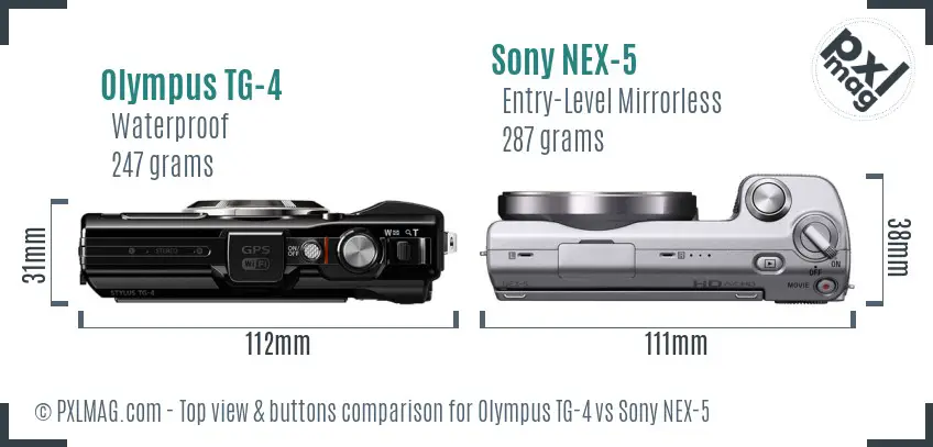 Olympus TG-4 vs Sony NEX-5 top view buttons comparison