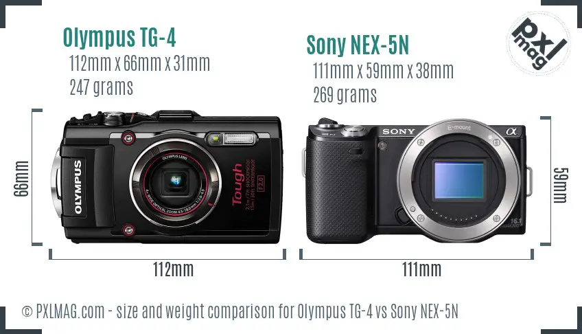 Olympus TG-4 vs Sony NEX-5N size comparison