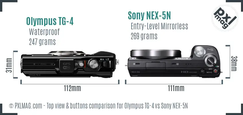Olympus TG-4 vs Sony NEX-5N top view buttons comparison