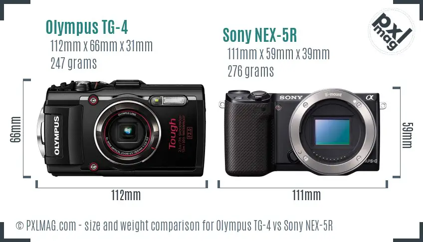 Olympus TG-4 vs Sony NEX-5R size comparison