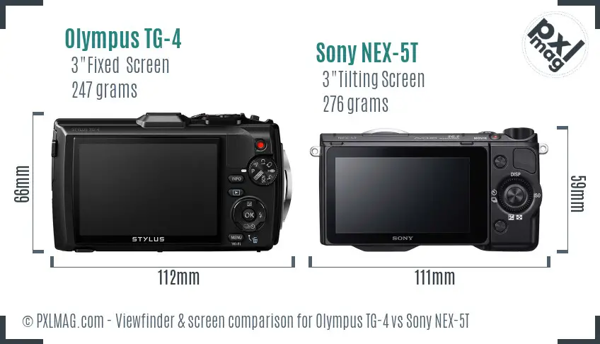 Olympus TG-4 vs Sony NEX-5T Screen and Viewfinder comparison