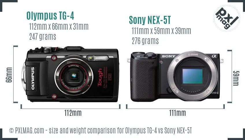 Olympus TG-4 vs Sony NEX-5T size comparison