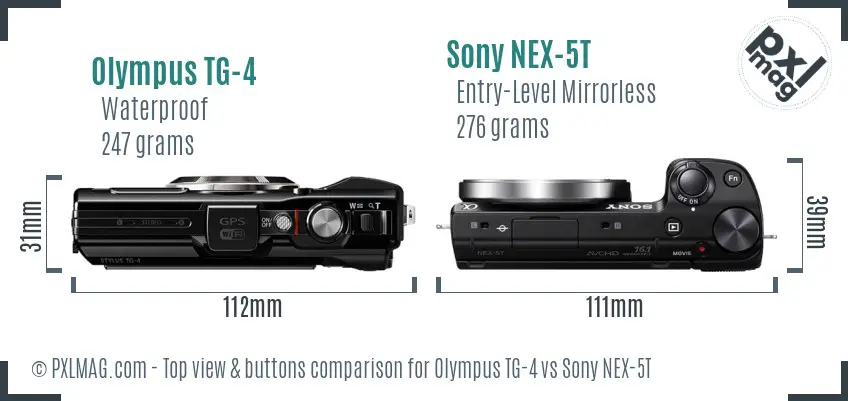 Olympus TG-4 vs Sony NEX-5T top view buttons comparison