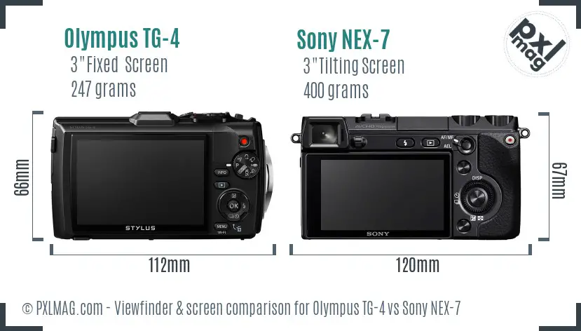 Olympus TG-4 vs Sony NEX-7 Screen and Viewfinder comparison