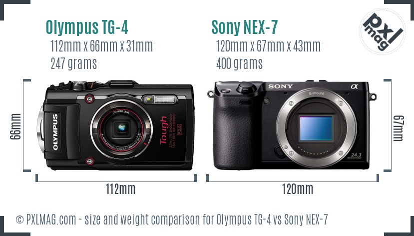 Olympus TG-4 vs Sony NEX-7 size comparison