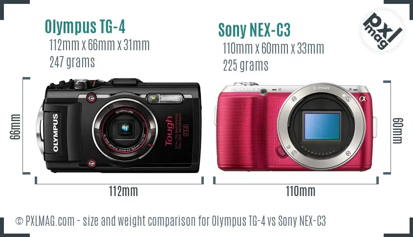 Olympus TG-4 vs Sony NEX-C3 size comparison