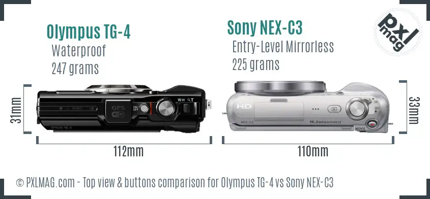 Olympus TG-4 vs Sony NEX-C3 top view buttons comparison