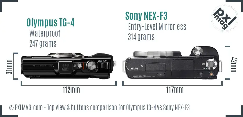 Olympus TG-4 vs Sony NEX-F3 top view buttons comparison