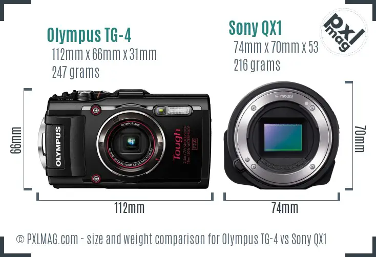 Olympus TG-4 vs Sony QX1 size comparison