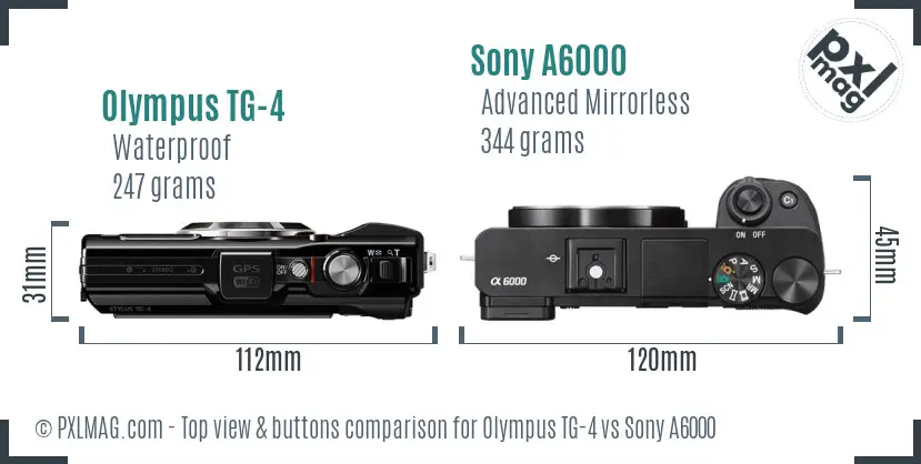 Olympus TG-4 vs Sony A6000 top view buttons comparison