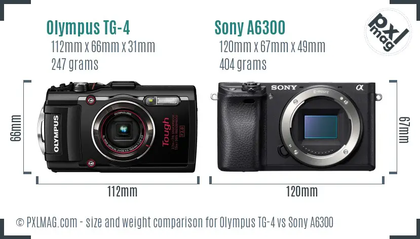 Olympus TG-4 vs Sony A6300 size comparison