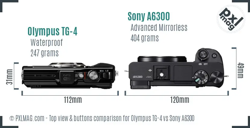 Olympus TG-4 vs Sony A6300 top view buttons comparison