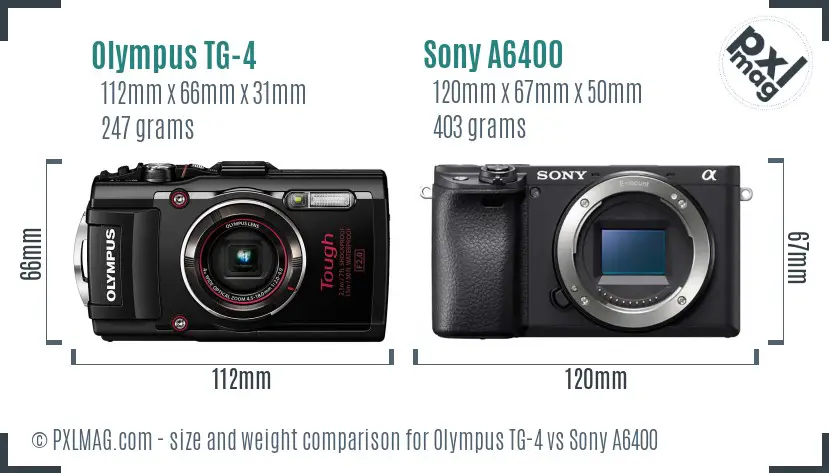 Olympus TG-4 vs Sony A6400 size comparison