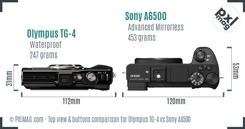 Olympus TG-4 vs Sony A6500 top view buttons comparison
