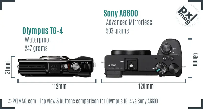 Olympus TG-4 vs Sony A6600 top view buttons comparison