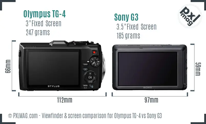 Olympus TG-4 vs Sony G3 Screen and Viewfinder comparison