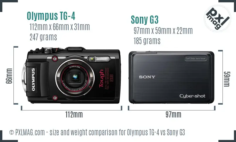 Olympus TG-4 vs Sony G3 size comparison