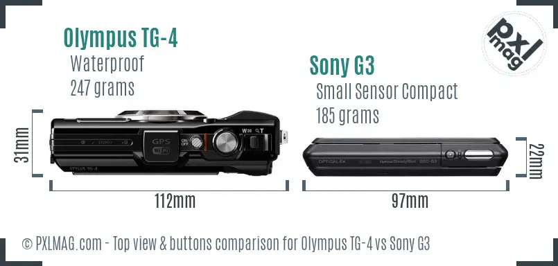 Olympus TG-4 vs Sony G3 top view buttons comparison