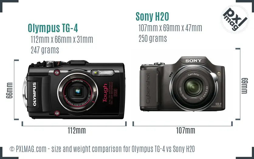 Olympus TG-4 vs Sony H20 size comparison