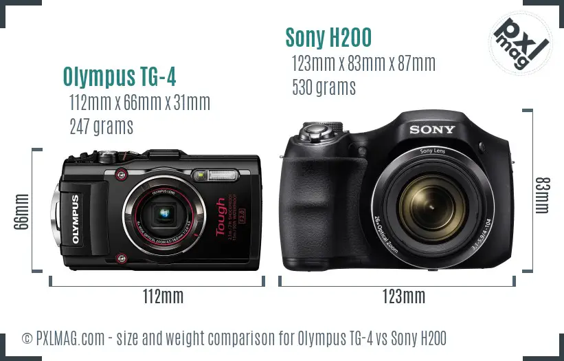 Olympus TG-4 vs Sony H200 size comparison