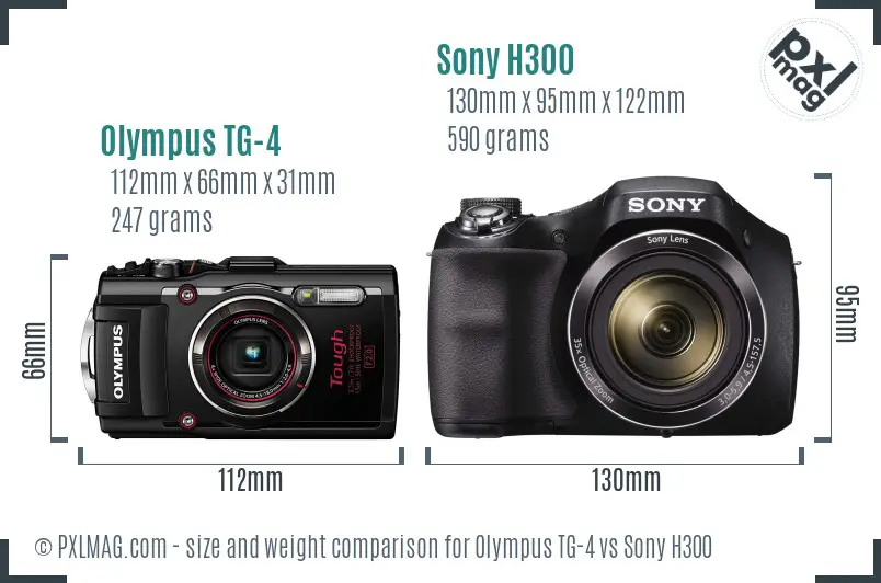 Olympus TG-4 vs Sony H300 size comparison
