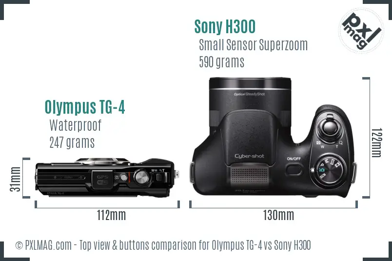 Olympus TG-4 vs Sony H300 top view buttons comparison