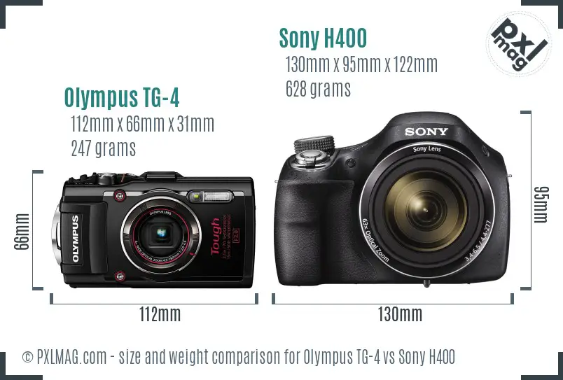 Olympus TG-4 vs Sony H400 size comparison
