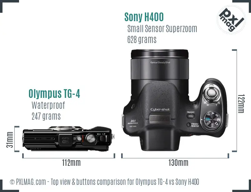 Olympus TG-4 vs Sony H400 top view buttons comparison