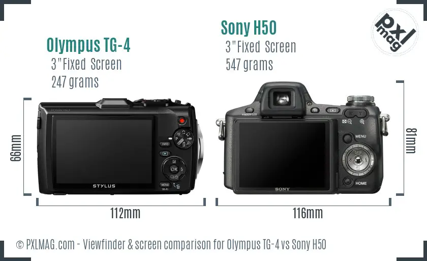 Olympus TG-4 vs Sony H50 Screen and Viewfinder comparison