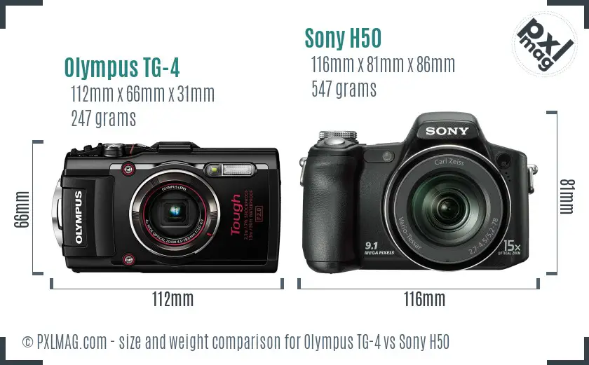 Olympus TG-4 vs Sony H50 size comparison